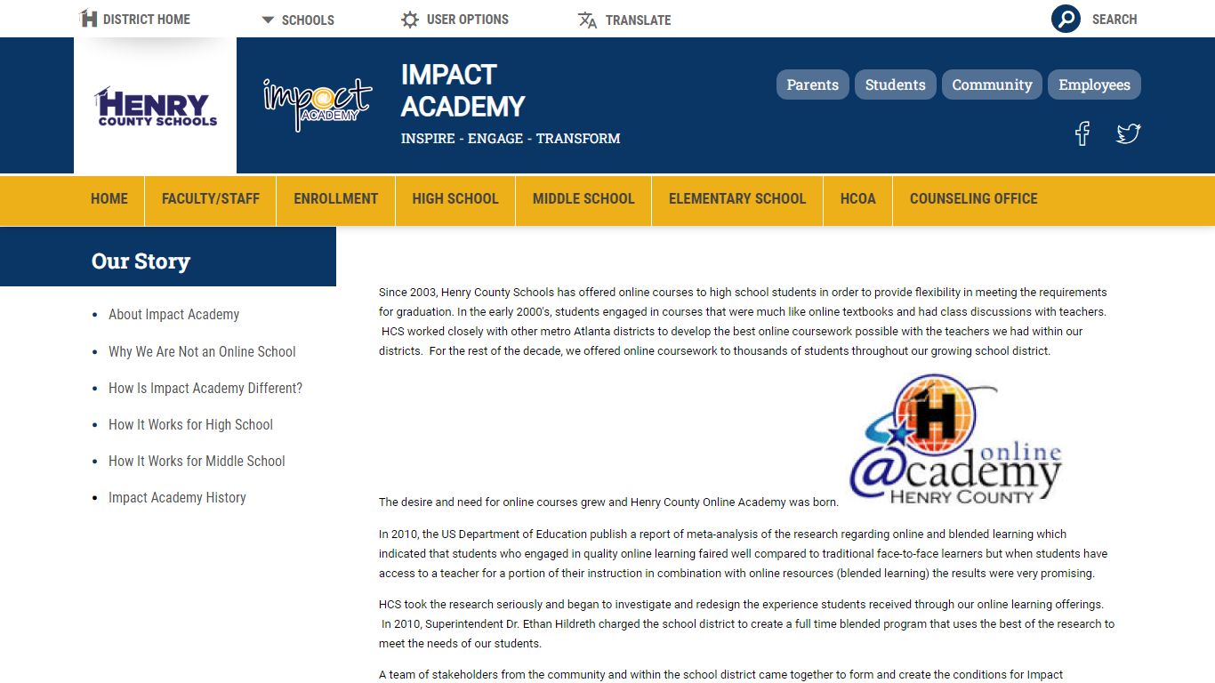 Our Story / Impact Academy History - Henry County Schools