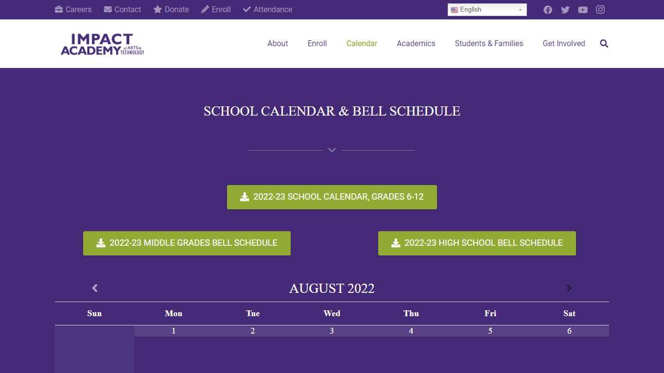 School Calendar and Bell Schedule – Impact Academy